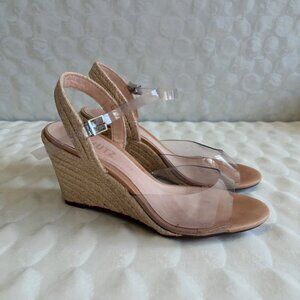 SCHUTZ Clear PVC Beige Espadrilles Wedges Sandals Size 7.5